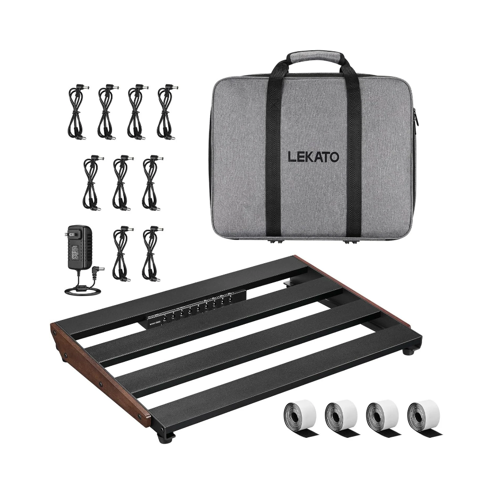 LEKATO PB-03S Guitar Pedal Board w/ Built-in Power Supply (15.5x11x2")