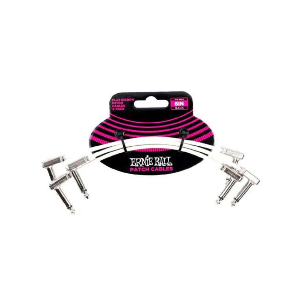 Ernie Ball 6&quot; Flat Ribbon Patch Cable 3-Pack -White