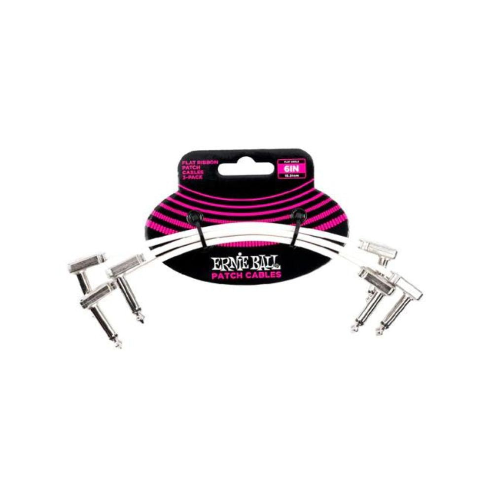 Ernie Ball 6" Flat Ribbon Patch Cable 3-Pack -White