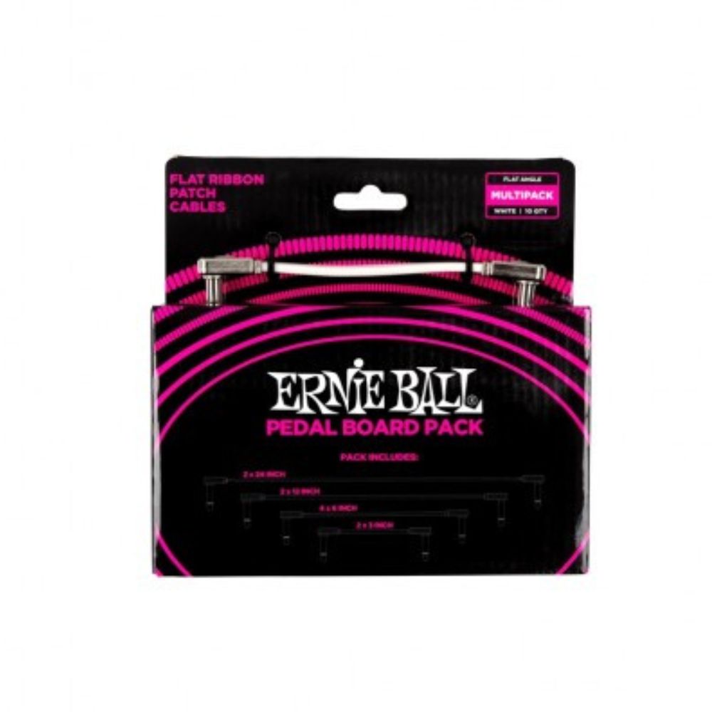 Ernie Ball P06387 Flat Ribbon Pedalboard Patch Cables Multi-Pack -White