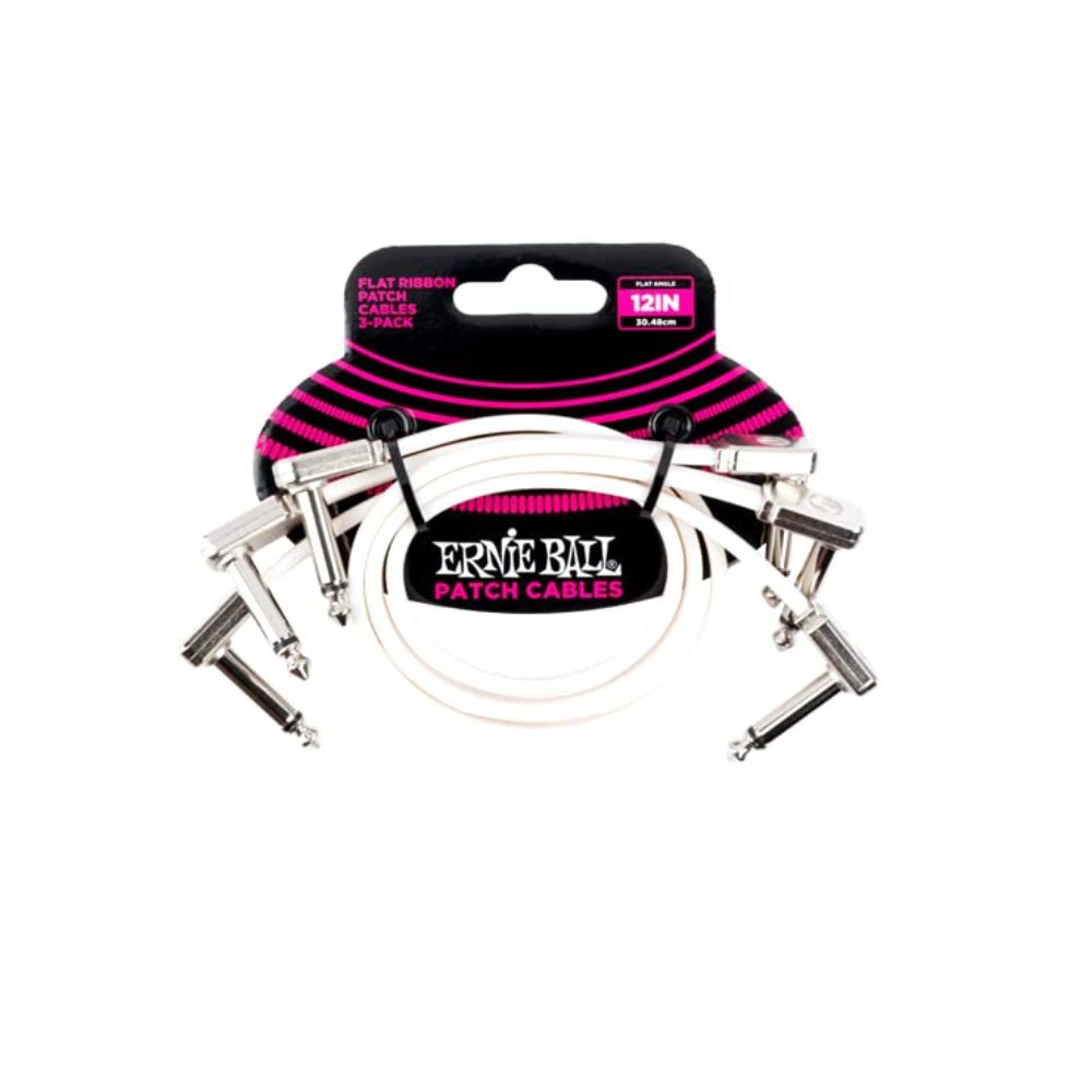Ernie Ball 12&quot; Flat Ribbon Patch Cables - White - Pack of 3