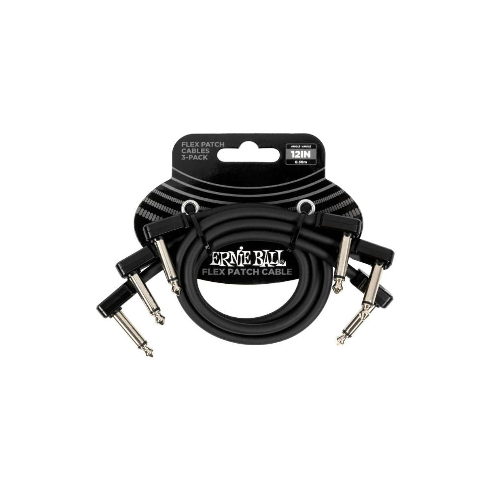 Ernie Ball Flex Patch Cable - 12 inches, Black, 3-pack